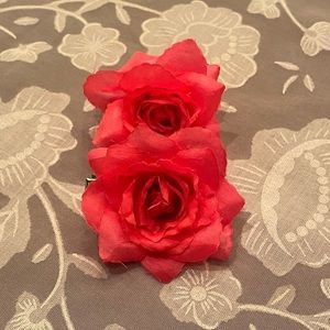 Hot pink flower hair clips - set of 2